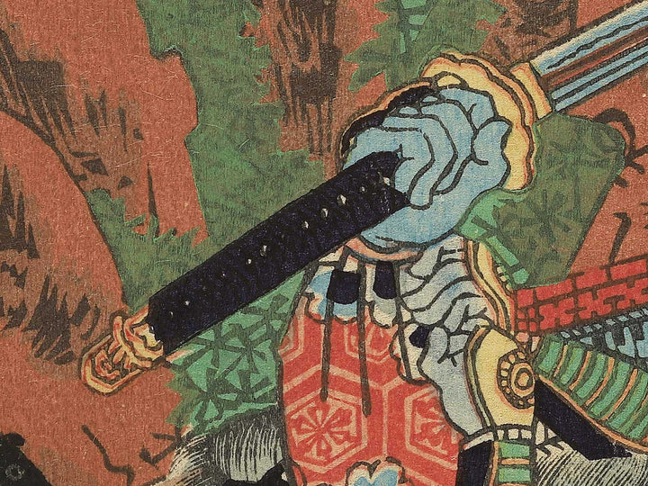 Shijuhachi Hisayoshi no fusehei Takuma Genba no Kami wo ikedoru from the series Hisago gundan gojuyojo by Utagawa Yoshitsuya / BJ348-432