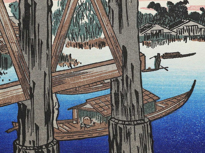 Evening Moon at Ryogoku (Bridge) from the series Famous Places in the Eastern Capital by Utagawa Hiroshige, (Medium print size) / BJ330-561