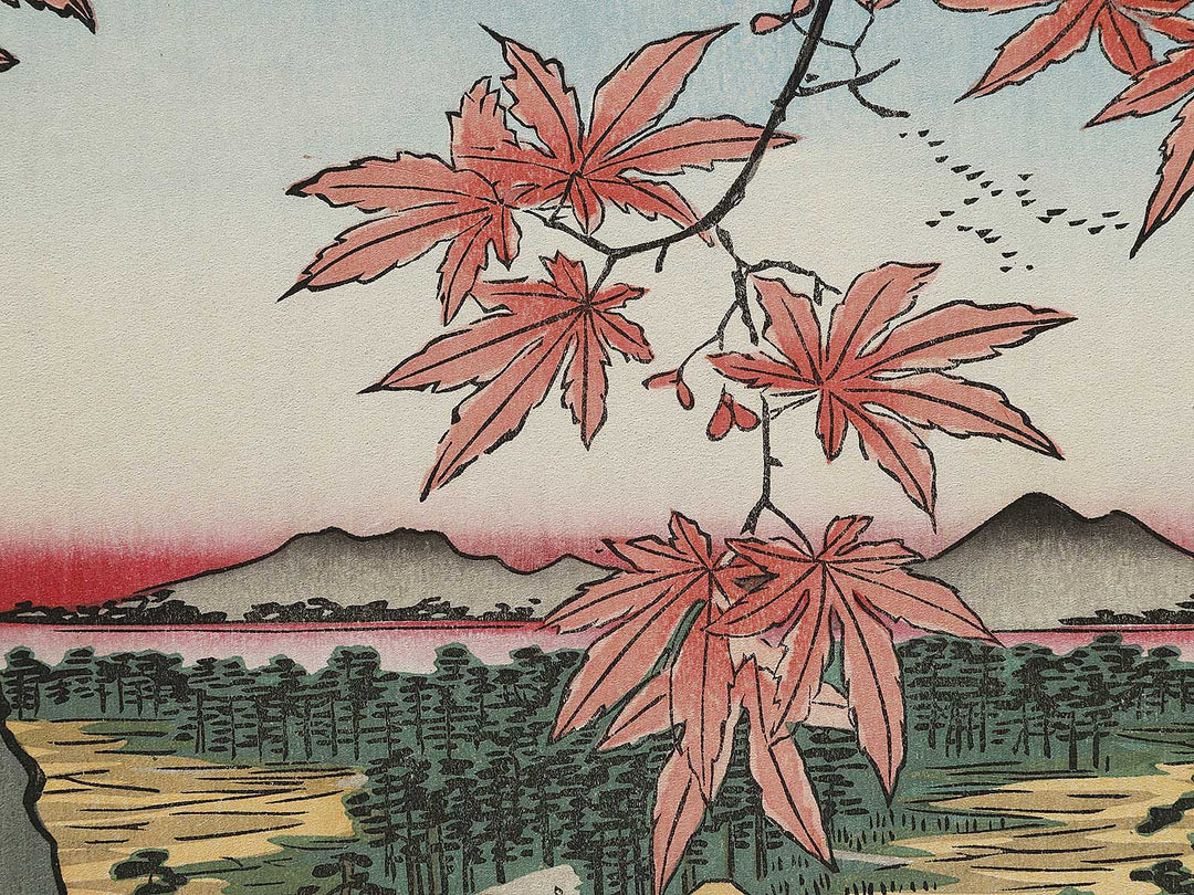 Maple Leaves, the Tekona Shrine, and Bridge at Mama from the series One Hundred Famous Views of Edo by Utagawa Hiroshige, (Large print size) / BJ336-945