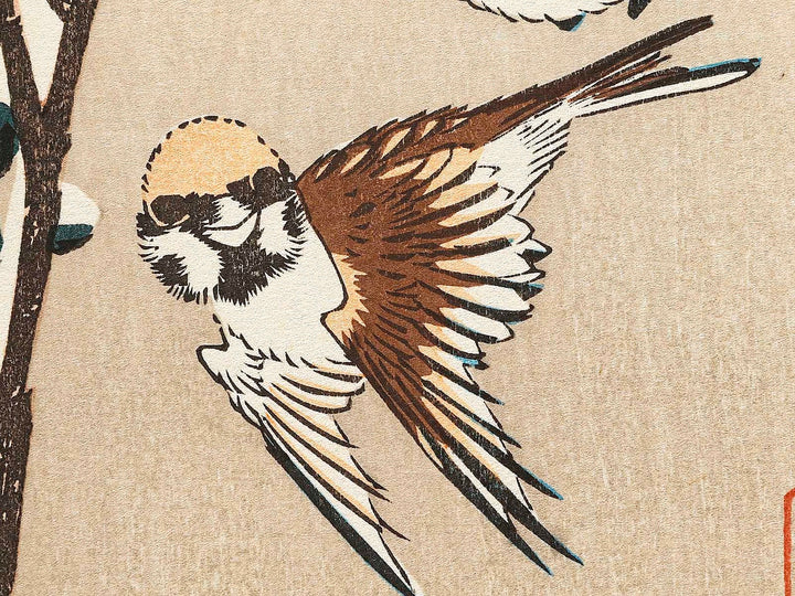 A camellia and sparrow during the snow by Utagawa Hiroshige, (Medium print size) / BJ328-118