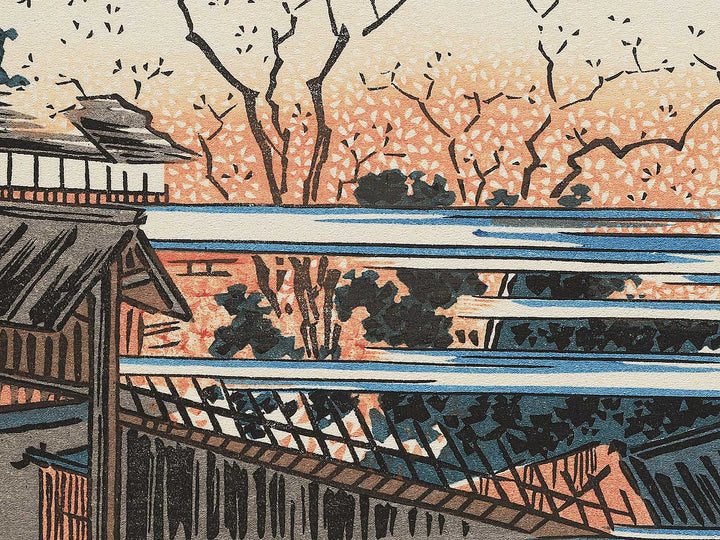 View of cherry-trees at dawn at the New Yoshiwara from the series Famous Places in the Eastern Capital by Utagawa Hiroshige, (Medium print size) / BJ341-880