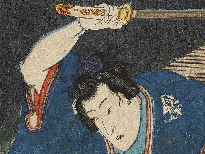 Mitsuuji struggles with a thief from Kasumitatsu Miyoshi no Genji by Utagawa Kuniteru / BJ327-642