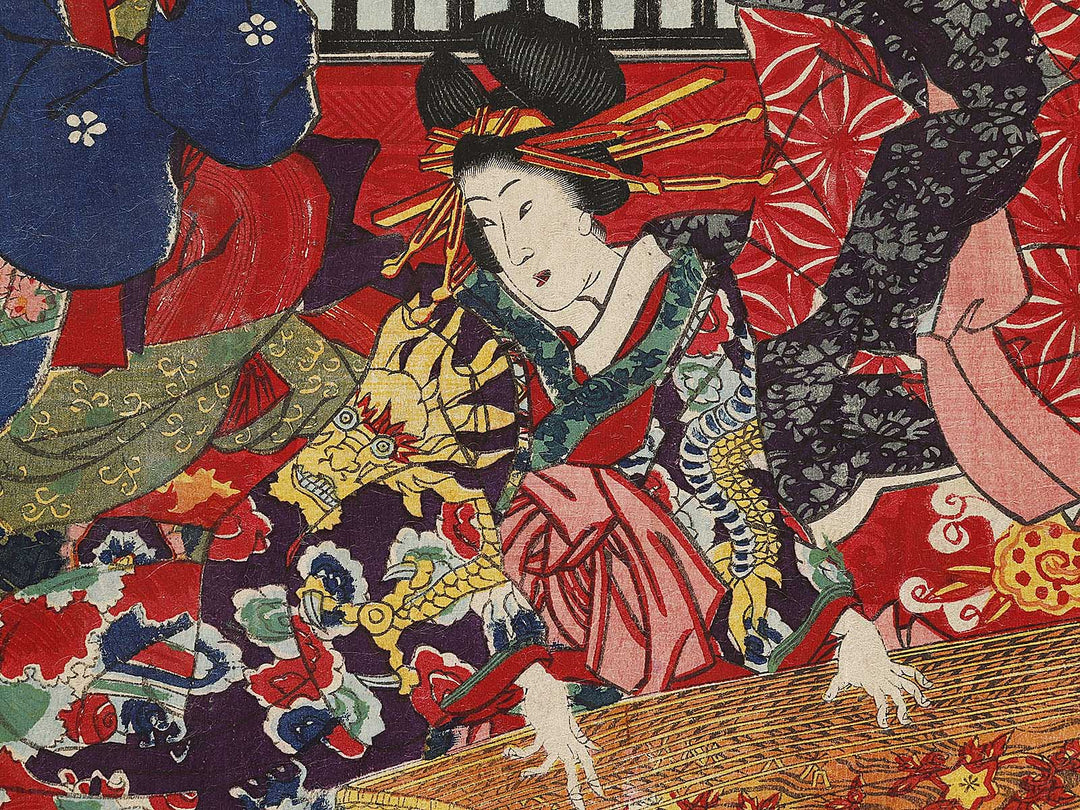 Shin yoshiwara edomachi kinpeiro imamurasaki no zashiki sankyoku no zu by Utagawa Yoshitora / BJ327-663