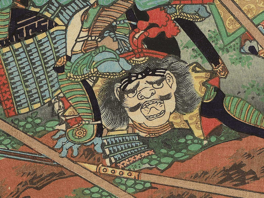 Shijuhachi Hisayoshi no fusehei Takuma Genba no Kami wo ikedoru from the series Hisago gundan gojuyojo by Utagawa Yoshitsuya / BJ348-432