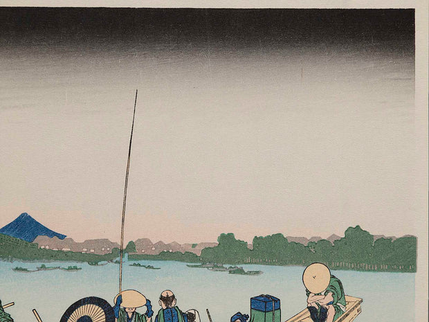 Viewing Sunset over the Ryogokubashi Bridge from the Onmayagashi River Bank from the series Thirty-six Views of Mount Fuji by Katsushika Hokusai, (Small print size) / BJ214-116