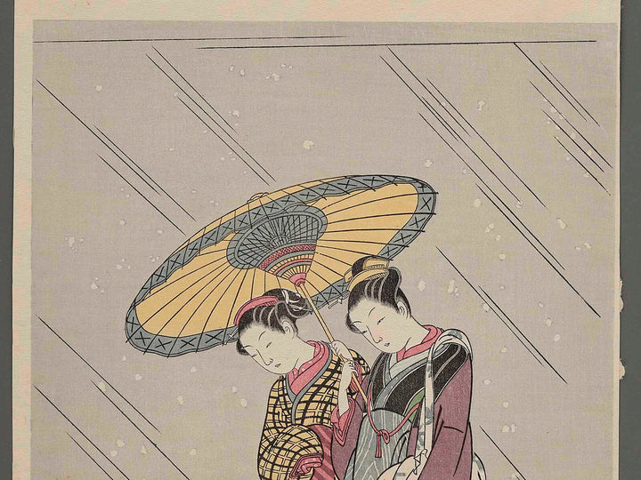 Two Women Returning from the Bath in Snow by Suzuki Harunobu, (Medium print size) / BJ253-134