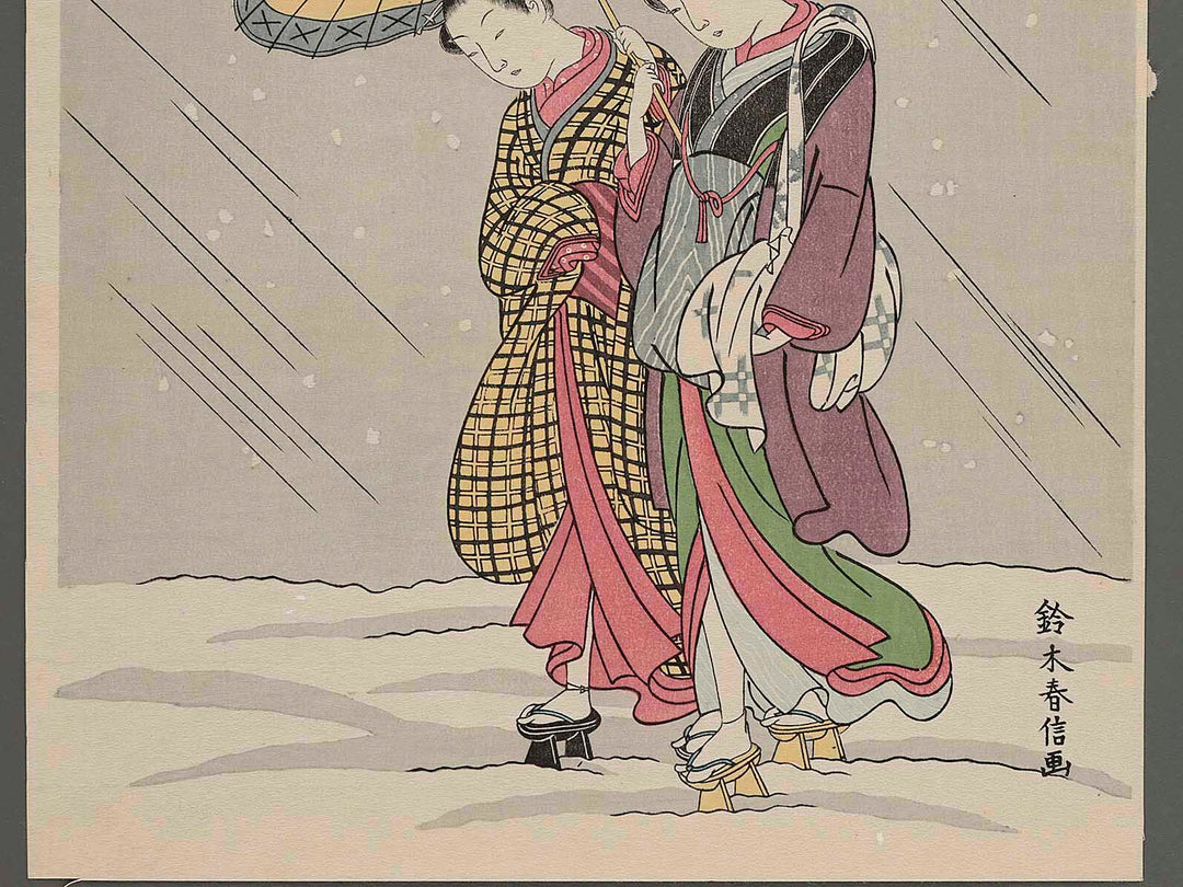 Two Women Returning from the Bath in Snow by Suzuki Harunobu, (Medium print size) / BJ253-134