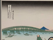 Viewing Sunset over the Ryogokubashi Bridge from the Onmayagashi River Bank from the series Thirty-six Views of Mount Fuji by Katsushika Hokusai, (Small print size) / BJ214-116