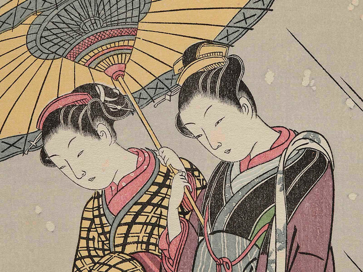 Two Women Returning from the Bath in Snow by Suzuki Harunobu, (Medium print size) / BJ253-134