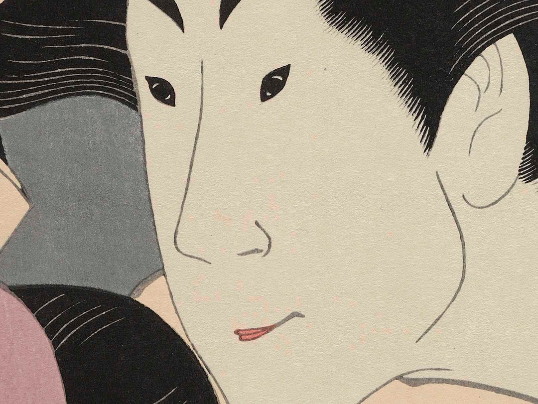 Segawa Tomisaburo II as Yadorigi, wife of Ogishi Kurando, and Nakamura Man'yo as the chambermaid Wakakusa by Toshusai Sharaku, (Large print size) / BJ224-329