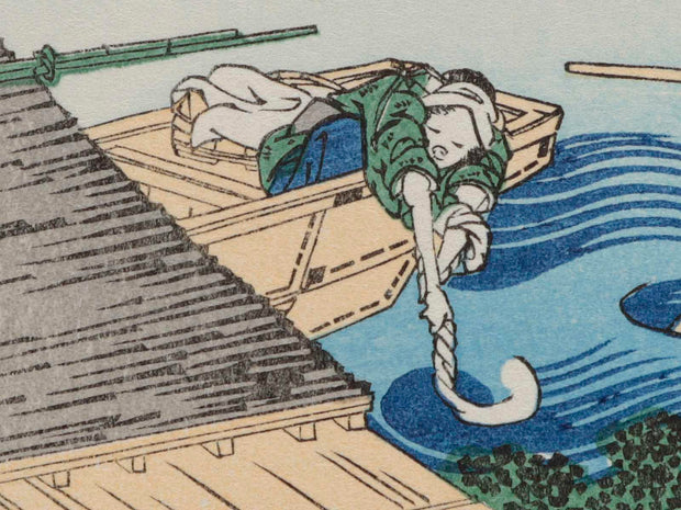 Viewing Sunset over the Ryogokubashi Bridge from the Onmayagashi River Bank from the series Thirty-six Views of Mount Fuji by Katsushika Hokusai, (Small print size) / BJ214-116